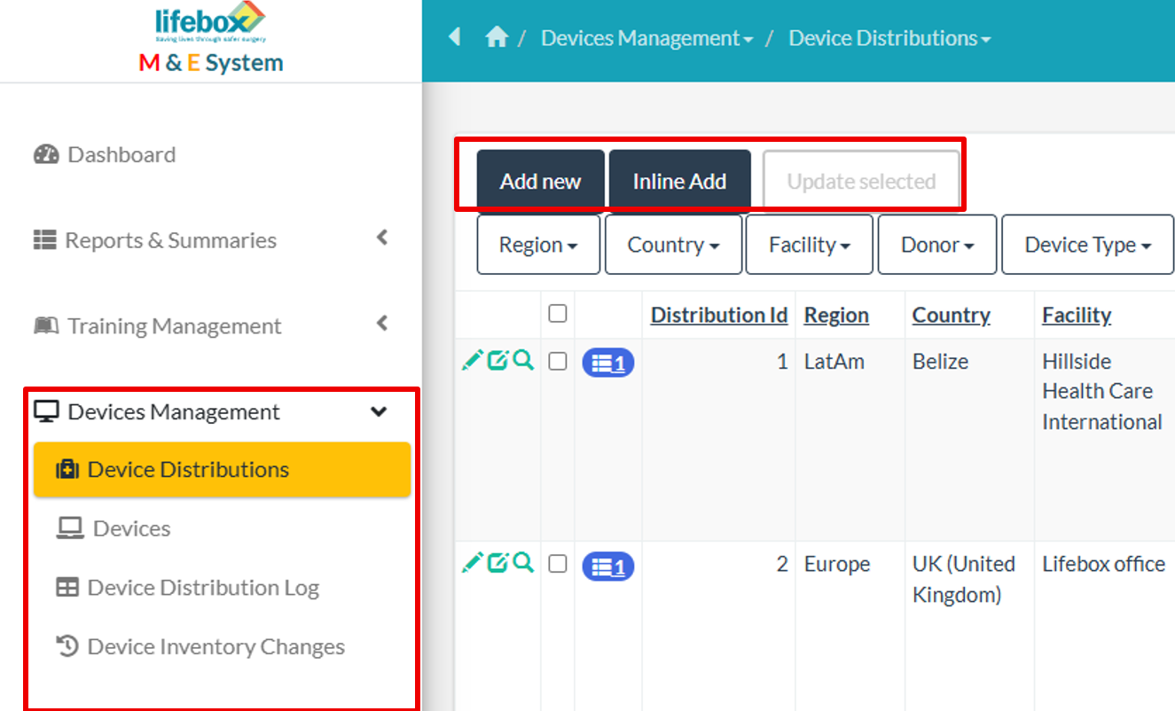 Figure 8. Device distribution and devices data management