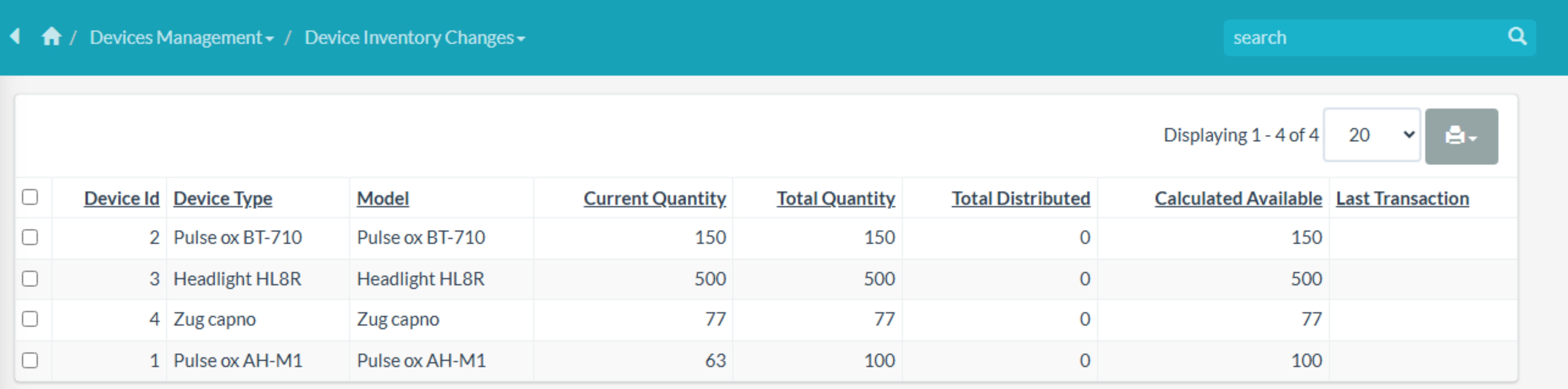 Devices inventory changes
