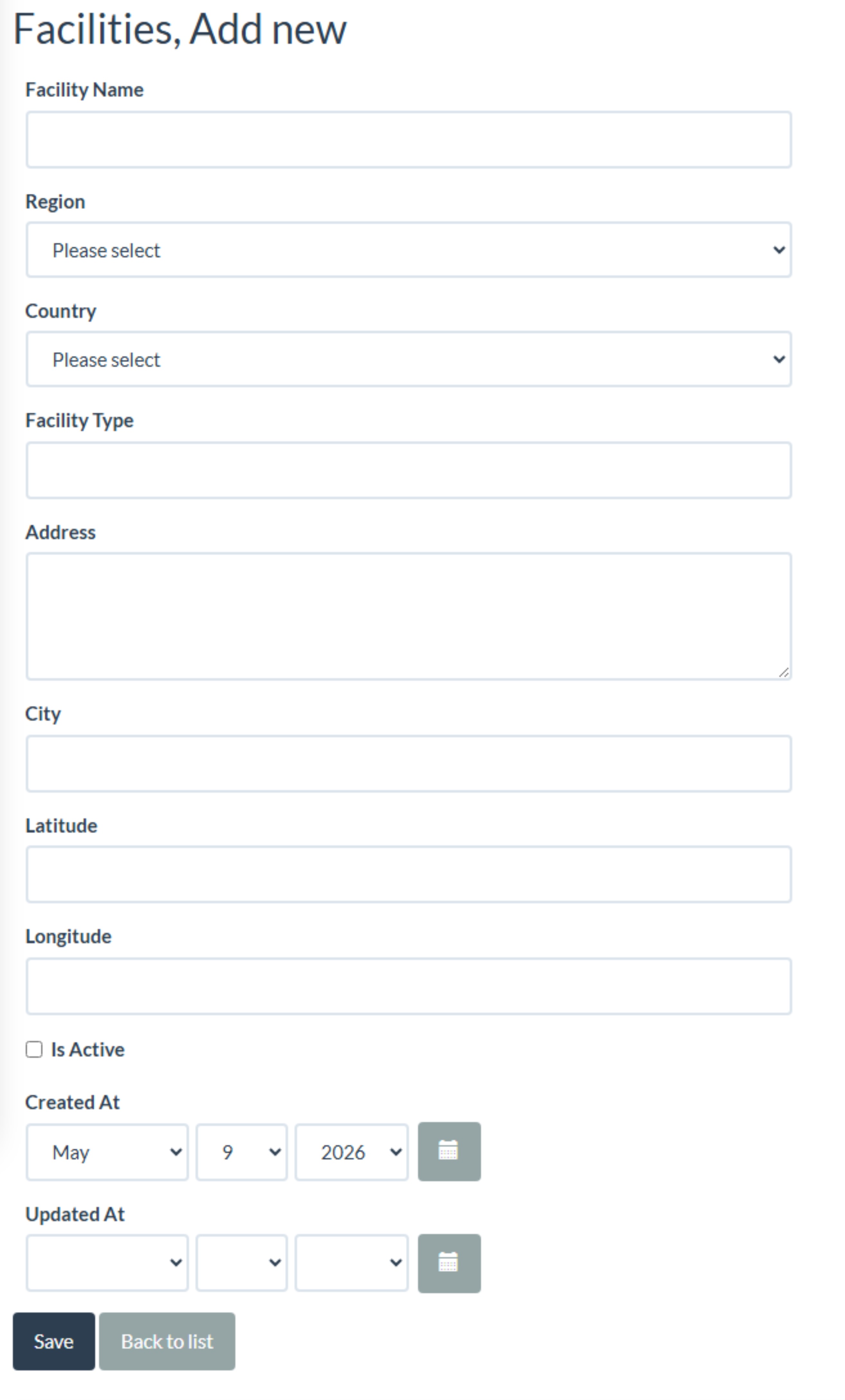 Add Facility Screenshot Placeholder